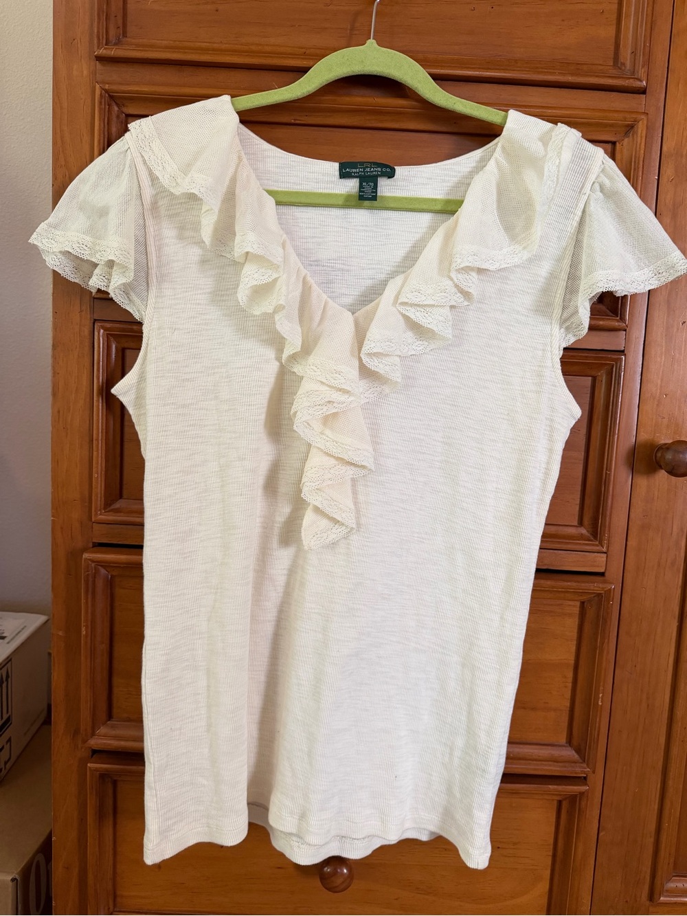 Ralph Lauren Cream Ruffle V-Neck Women's Top. So beautiful!